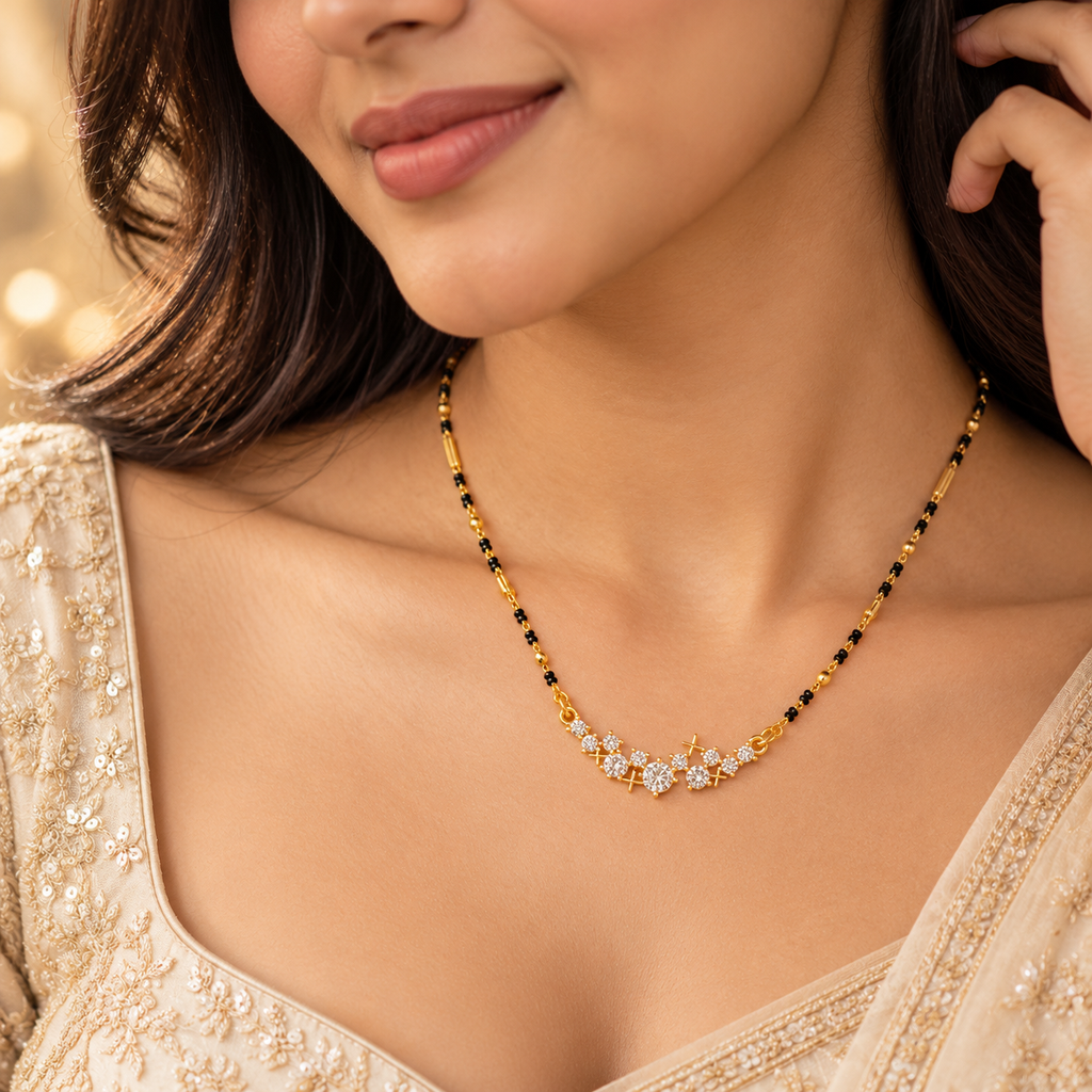 18K Gold Tone Elegant Crystal Mangalsutra