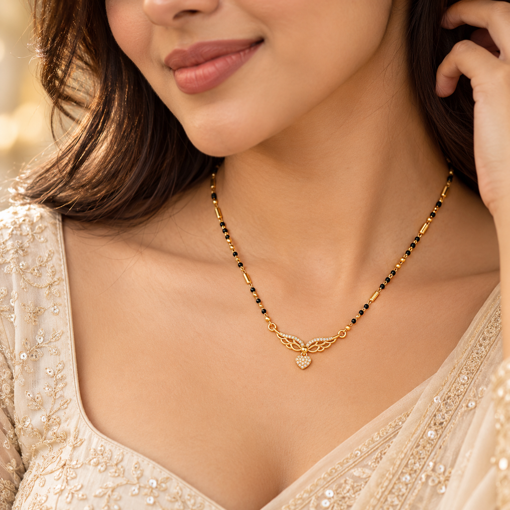 18K Gold Tone Elegant Wing Pendant Mangalsutra