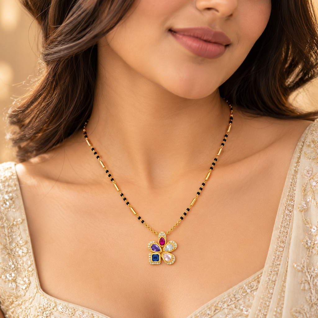18K Gold Tone Multicolor Floral Gemstone Mangalsutra