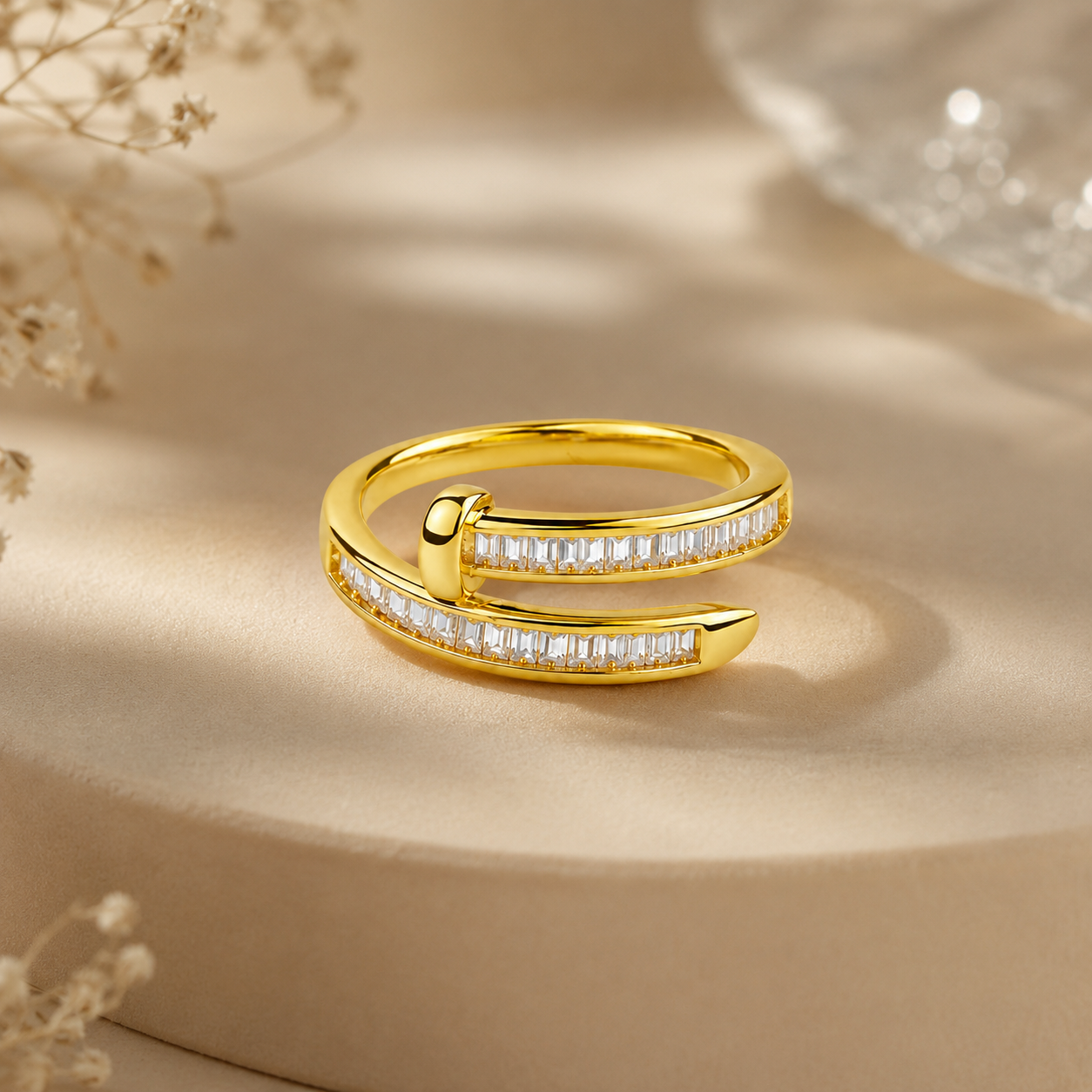 18K Baguette Crystal Wrap Adjustable Ring