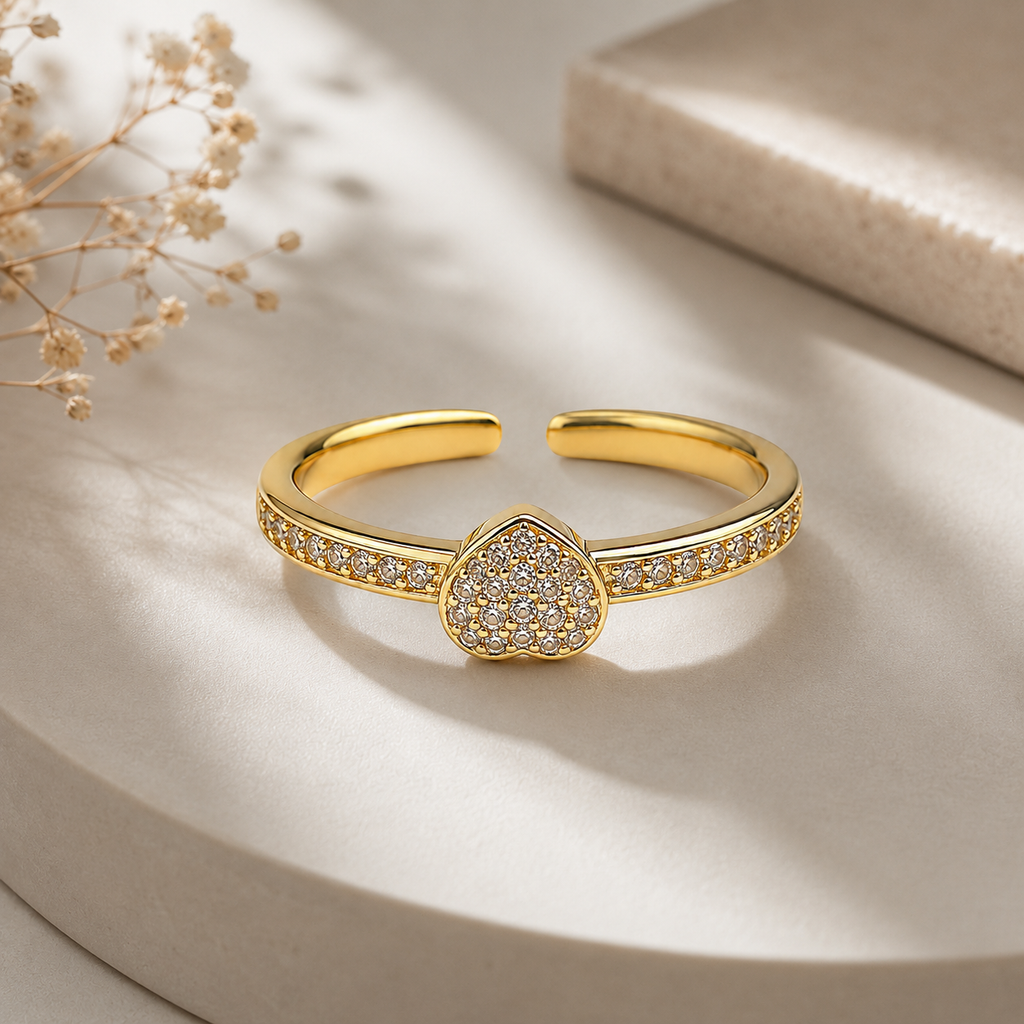 18K Crystal Heart Open Ring