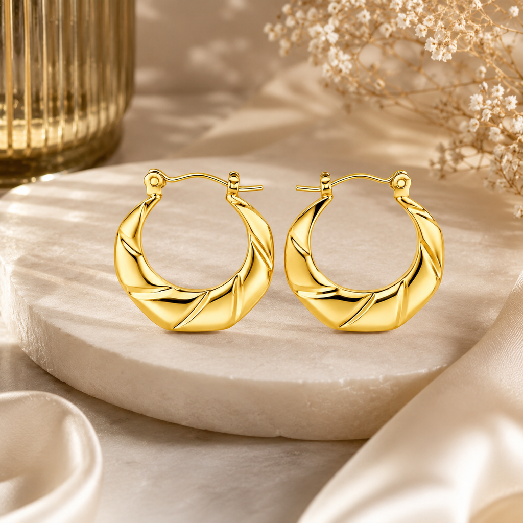 18K Twisted Sculpted Hoop Earrings