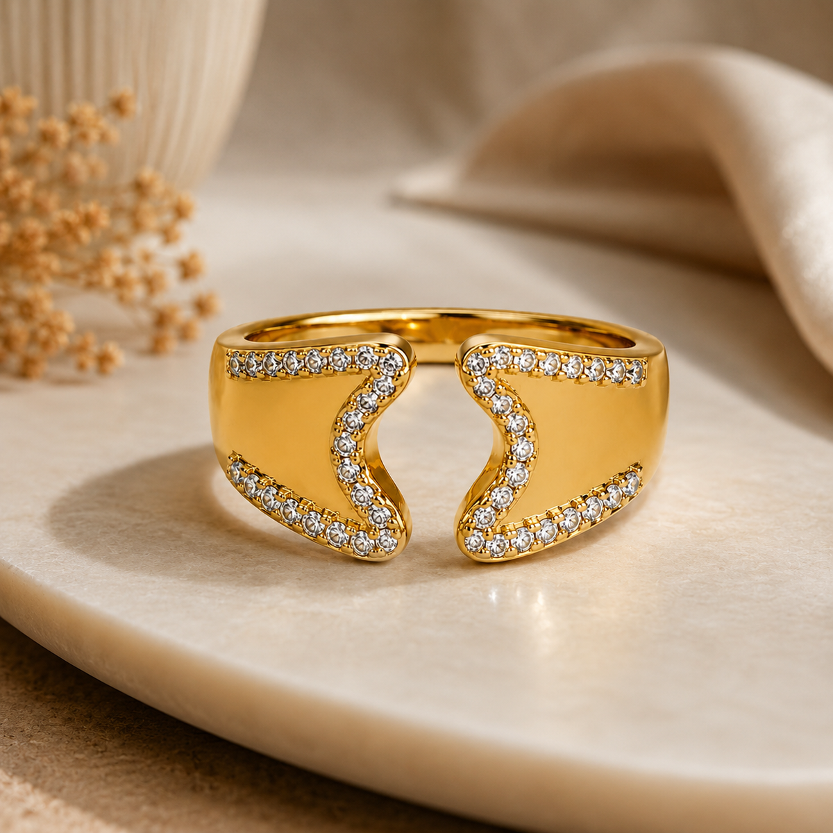 18K Crystal Wave Open Statement Ring