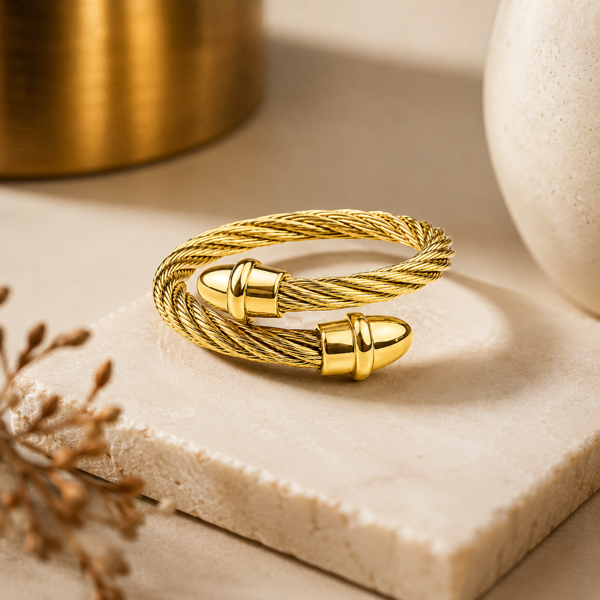 18K Twisted Cable Open Cuff Ring