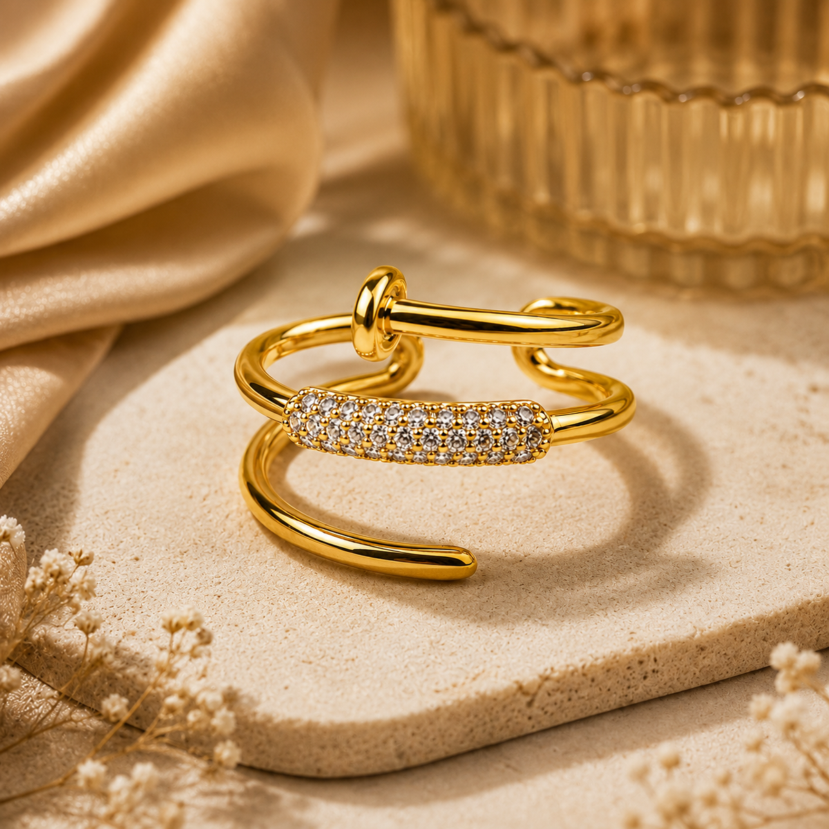 18K Crystal Nail Wrap Open Ring