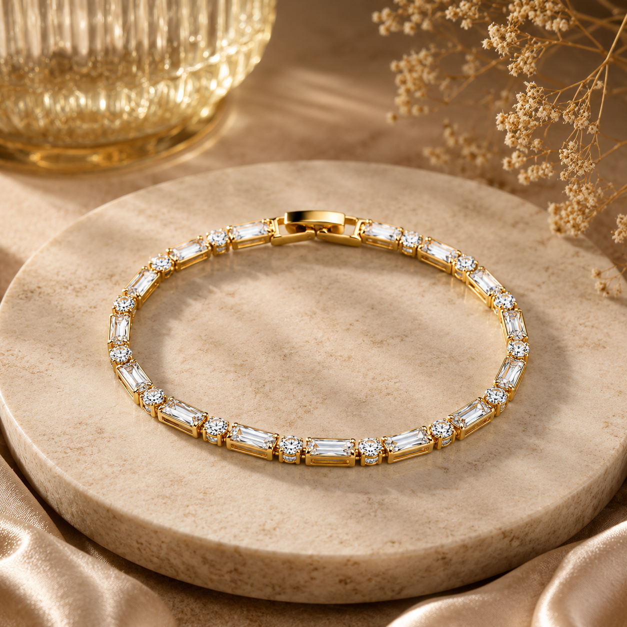18K Dual-Cut Crystal Tennis Bracelet