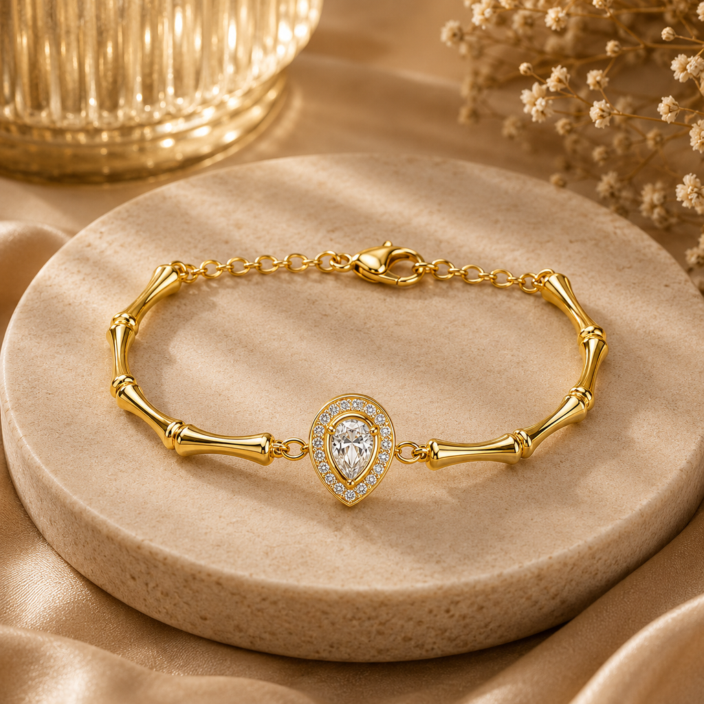 18K Pear Crystal Bamboo Bracelet