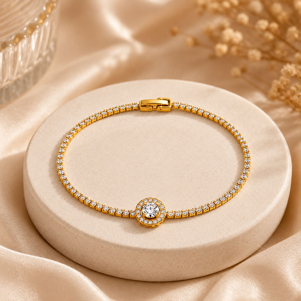18K Halo Tennis Bracelet