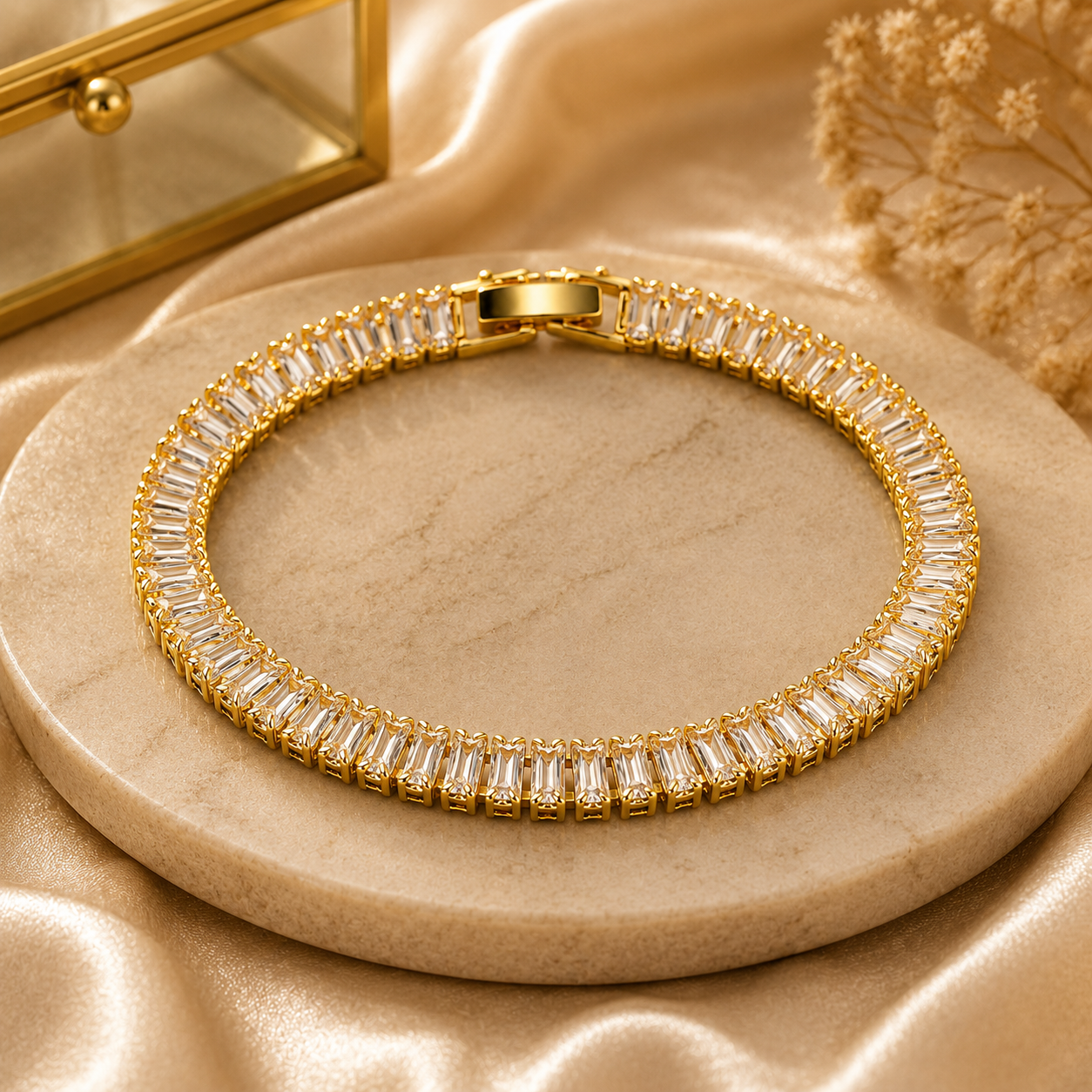18K Baguette Crystal Tennis Bracelet