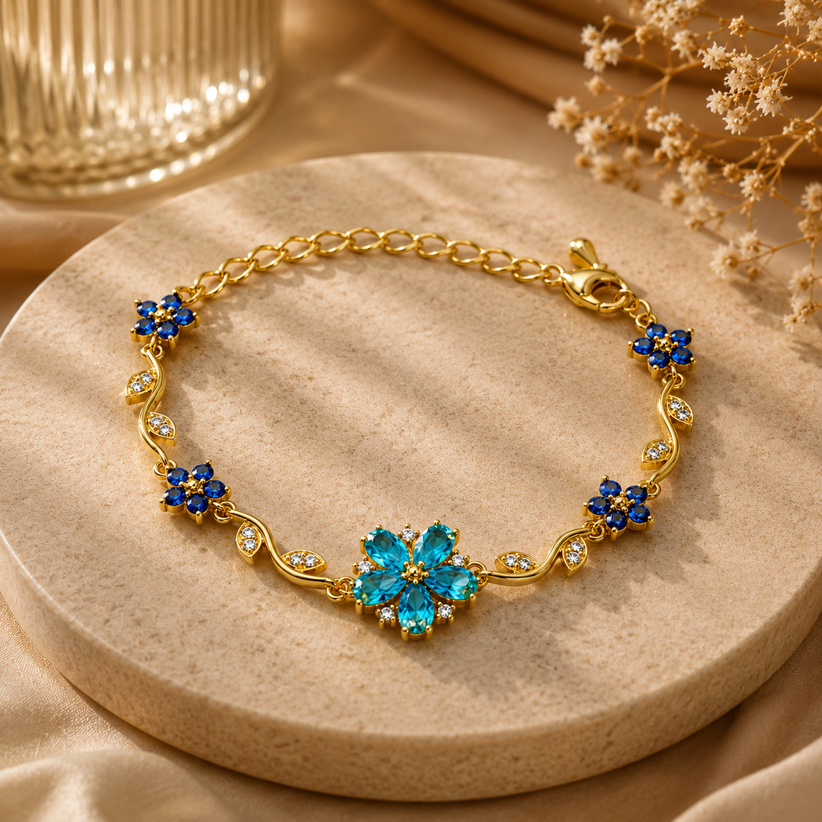 18K Blue Floral Crystal Bracelet