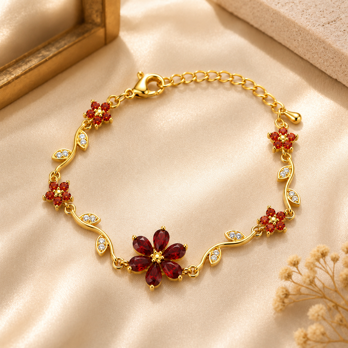 18K Ruby Floral Crystal Bracelet