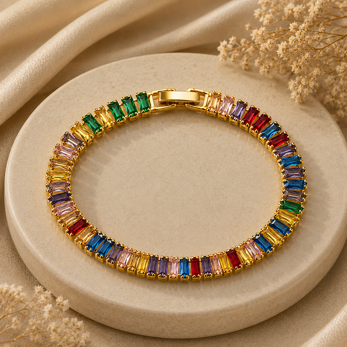 18K Rainbow Crystal Tennis Bracelet