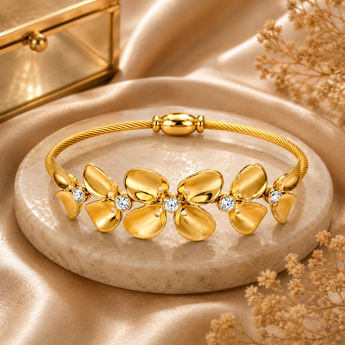 18K Floral Cable Bracelet