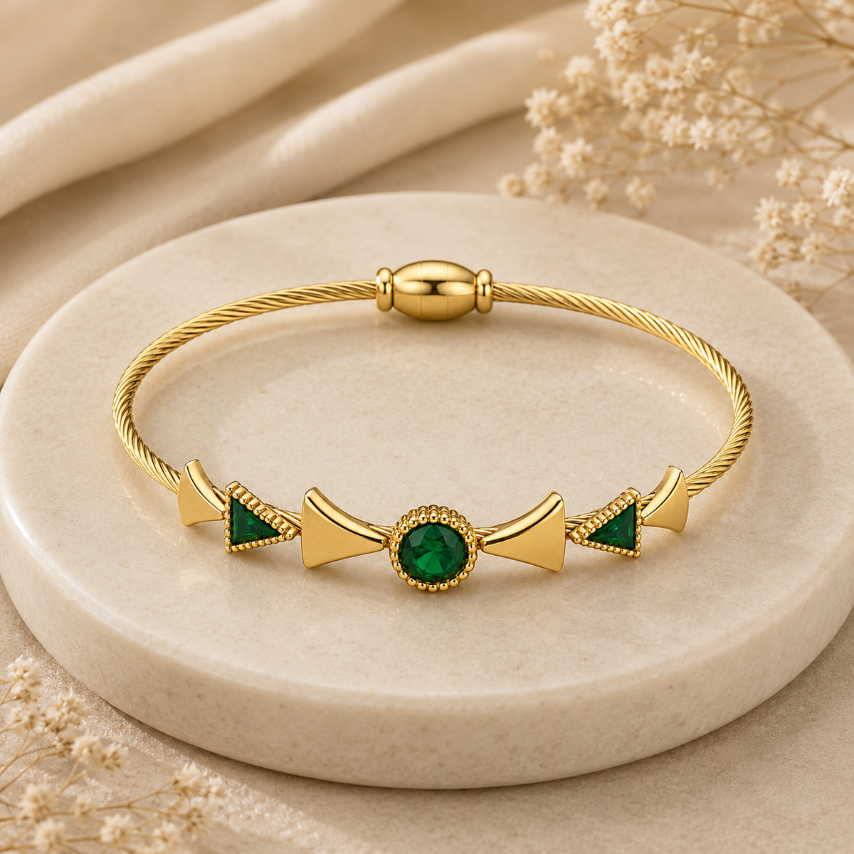 18K Emerald Crystal Cable Bracelet