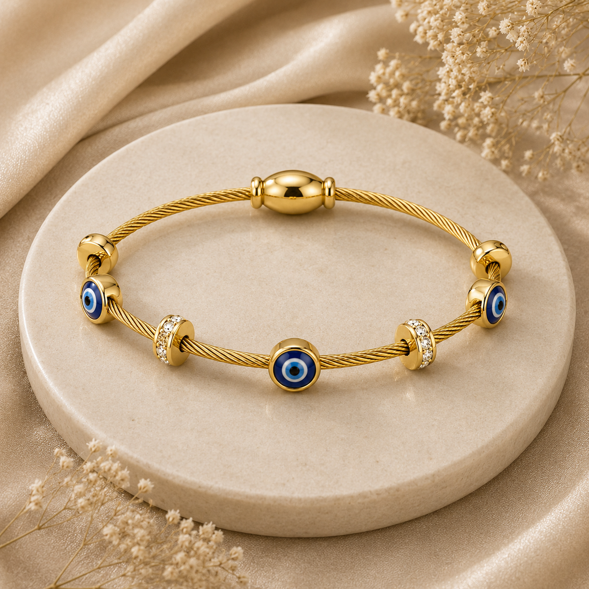 18K Evil Eye Cable Bracelet