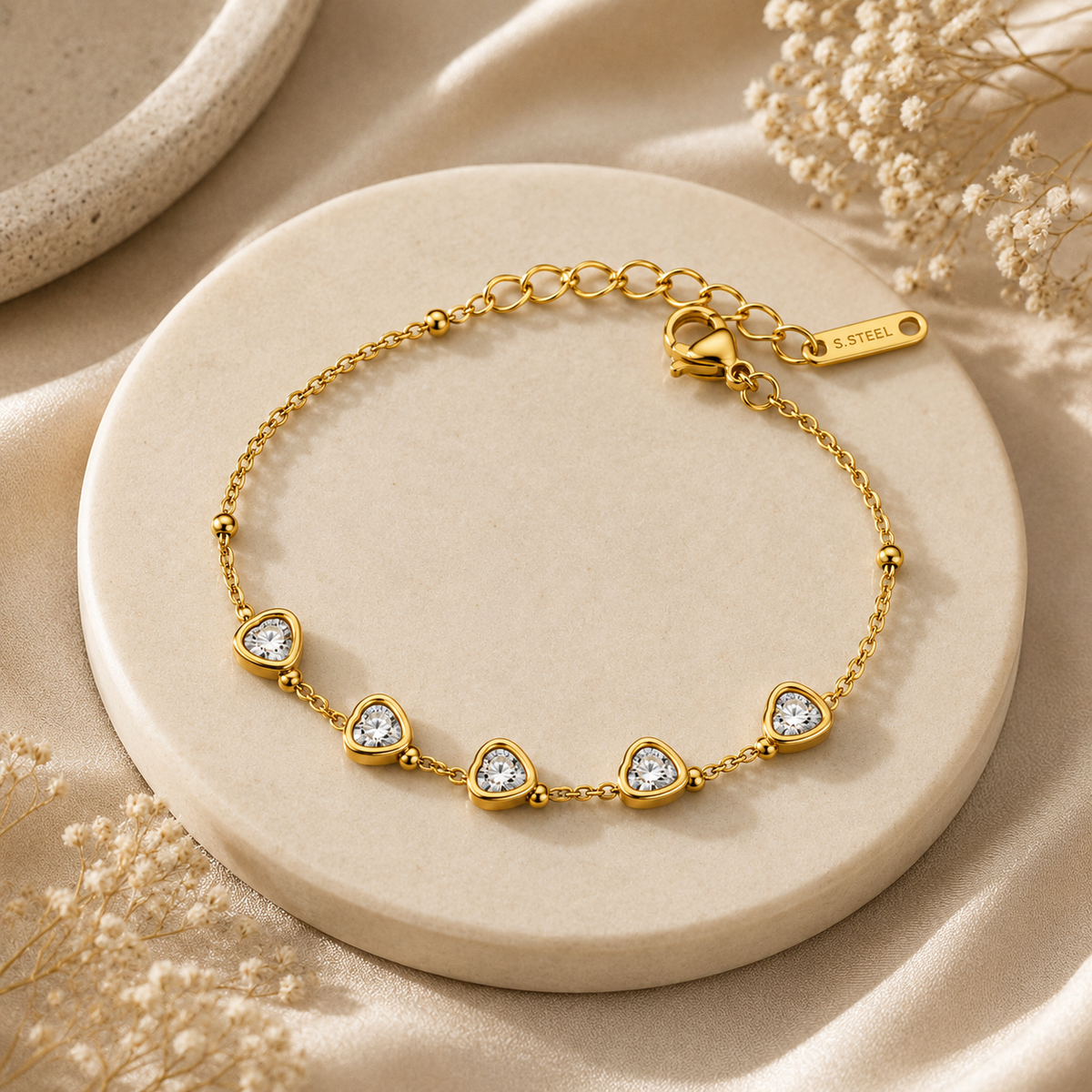 18K Heart Crystal Charm Bracelet