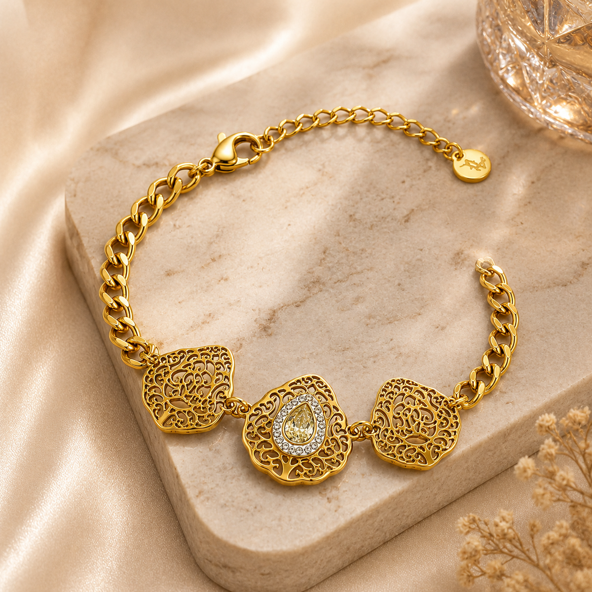 18K Vintage Filigree Statement Bracelet