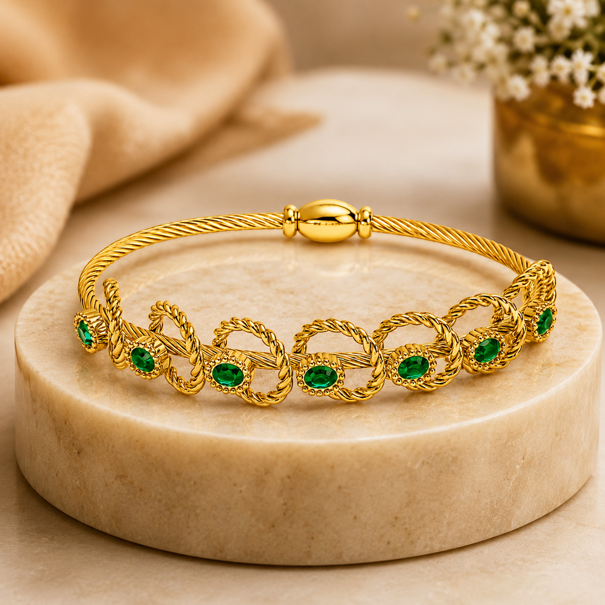 18K Emerald Rope Cable Bracelet