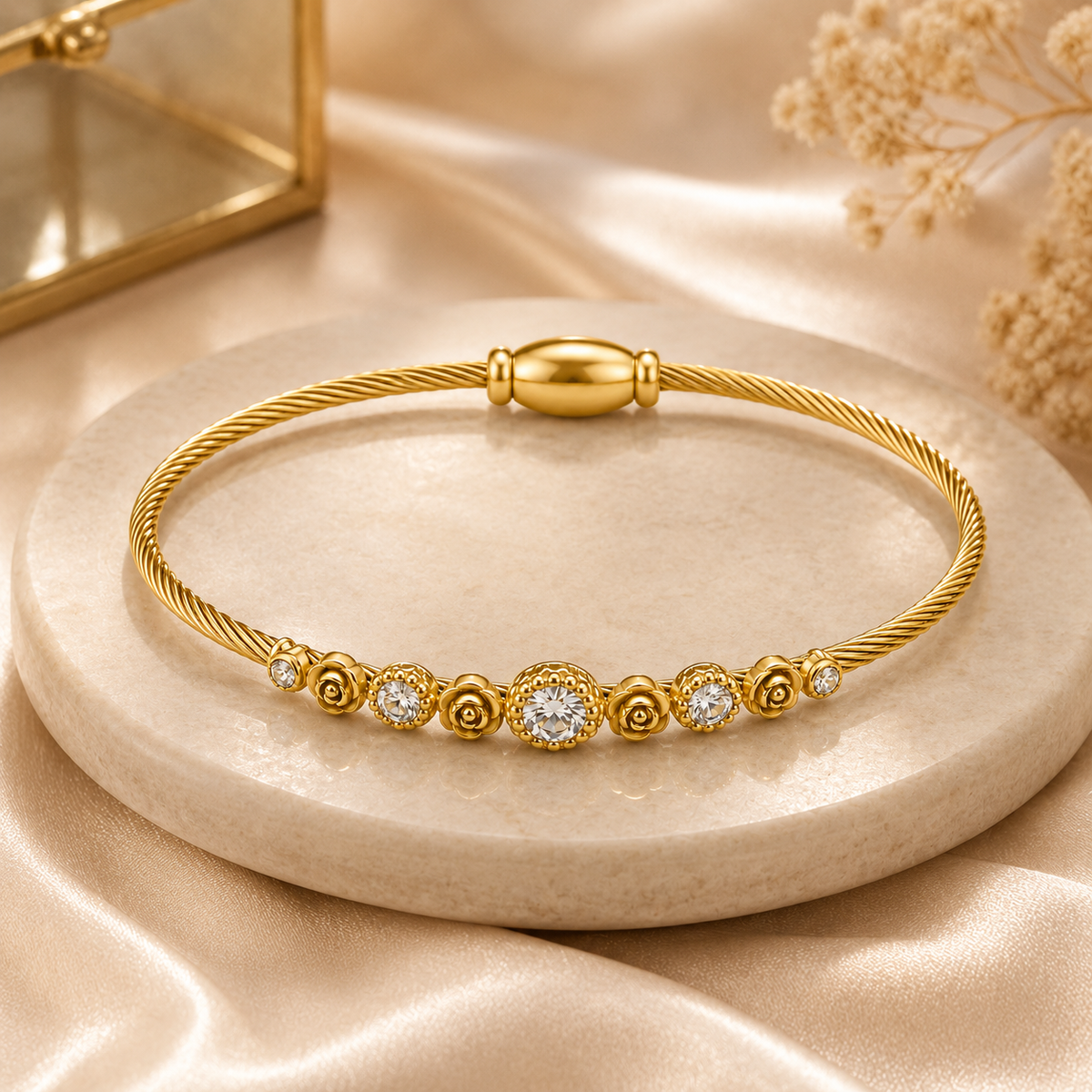 18K Rose Crystal Cable Bracelet