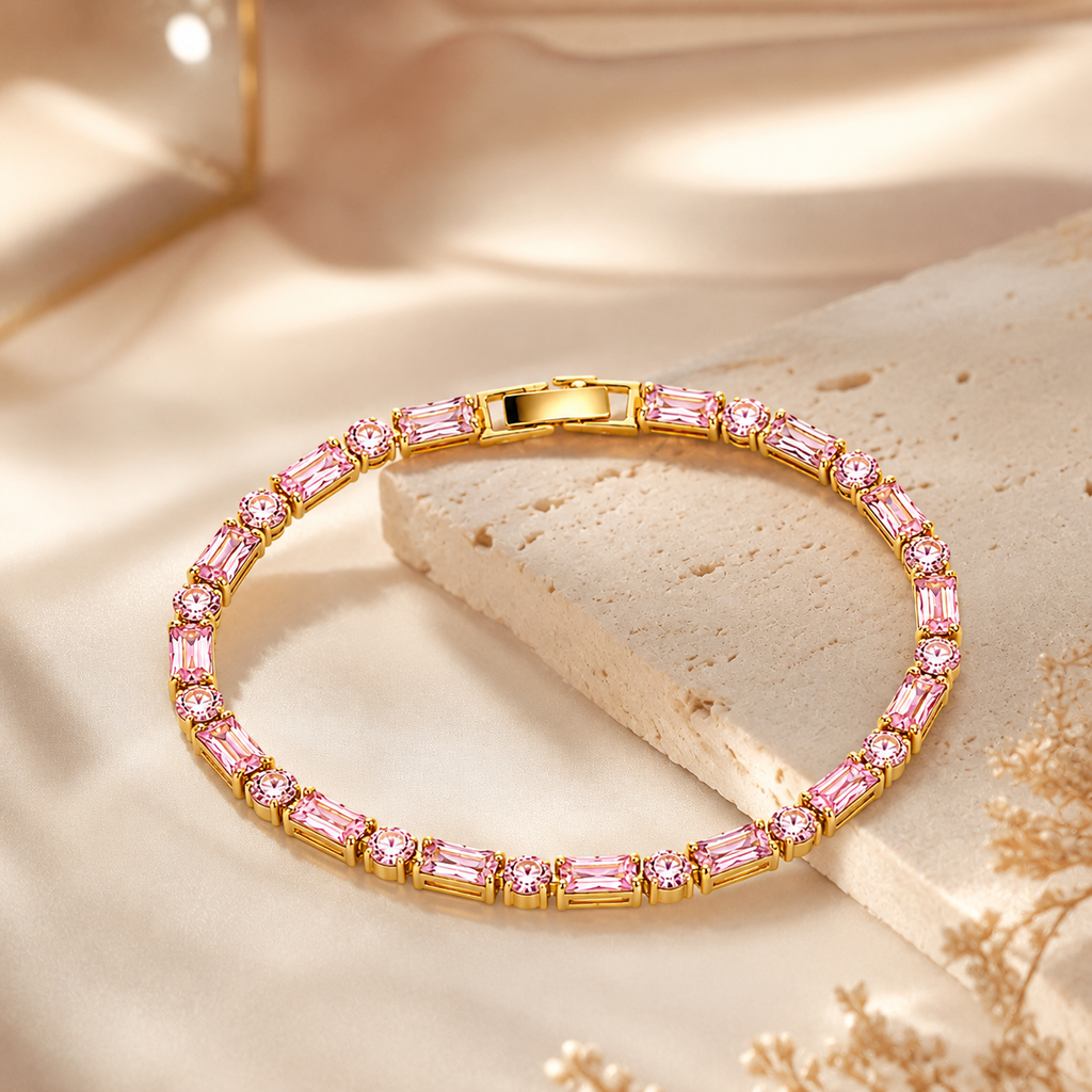 18K Pink Crystal Tennis Bracelet