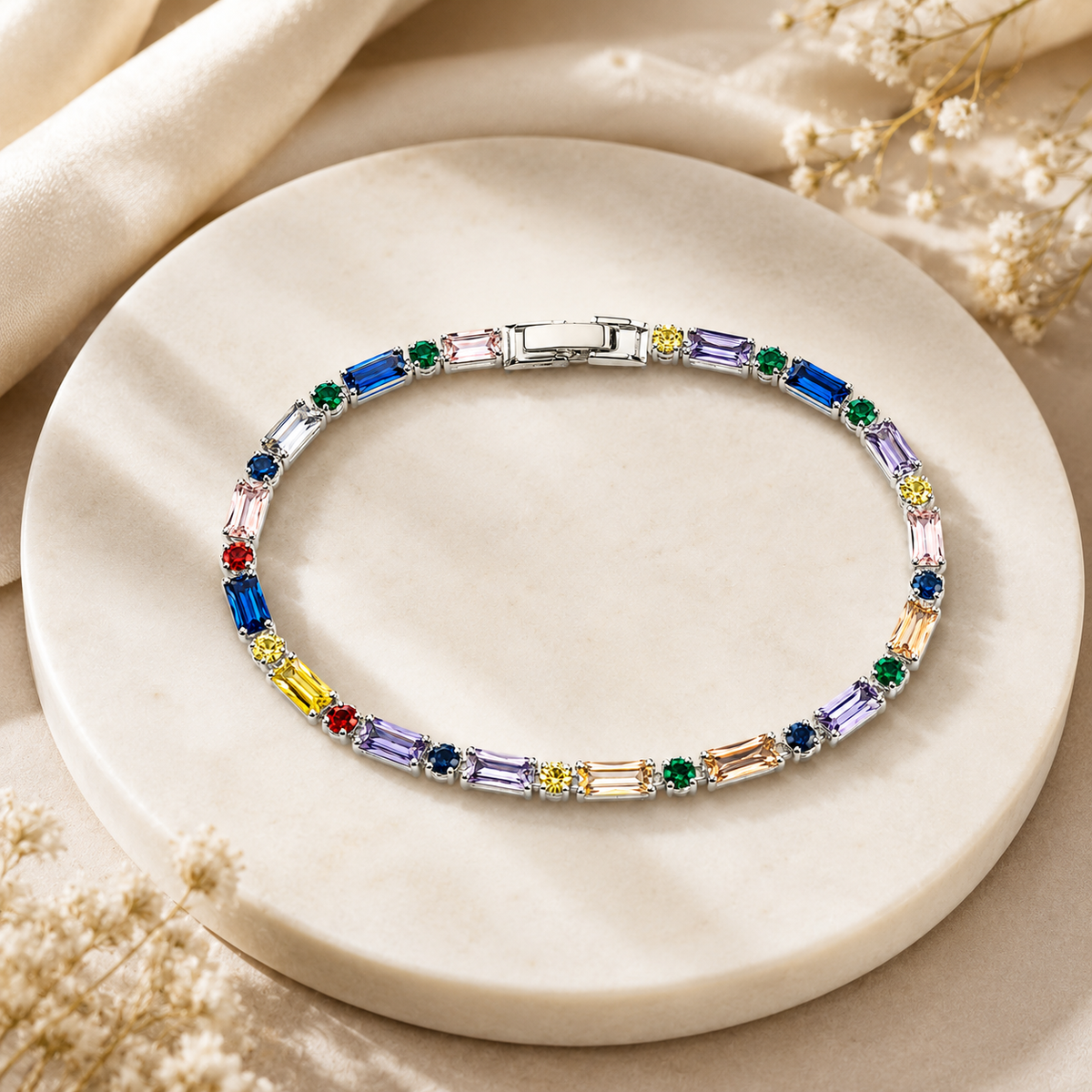 18K Multicolor Crystal Tennis Bracelet