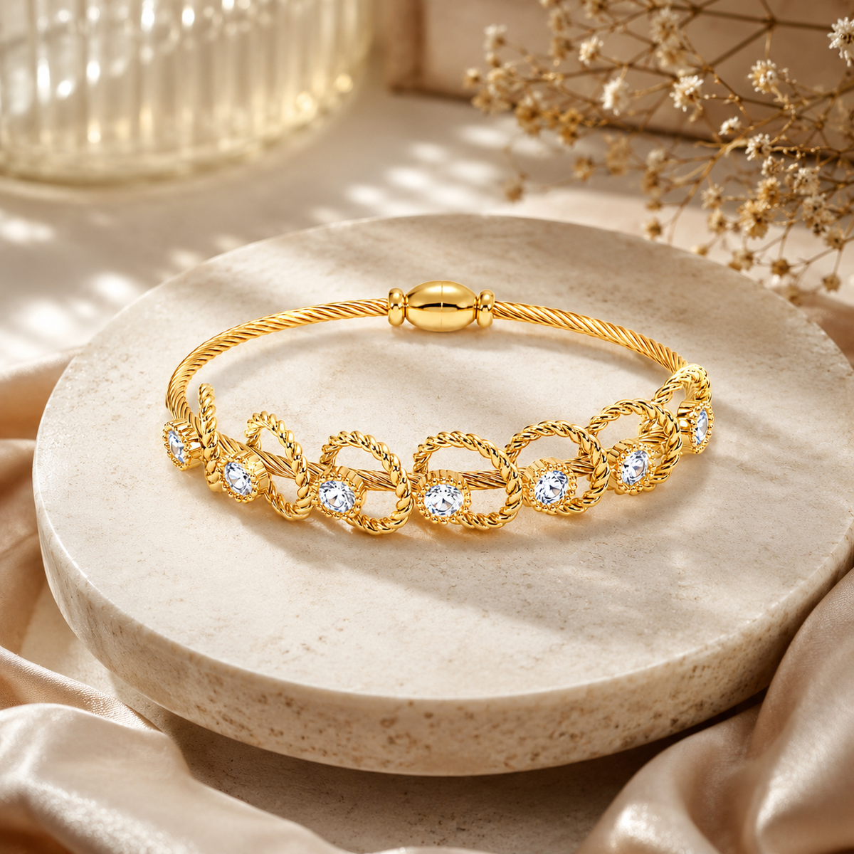 18K Crystal Rope Cable Bracelet