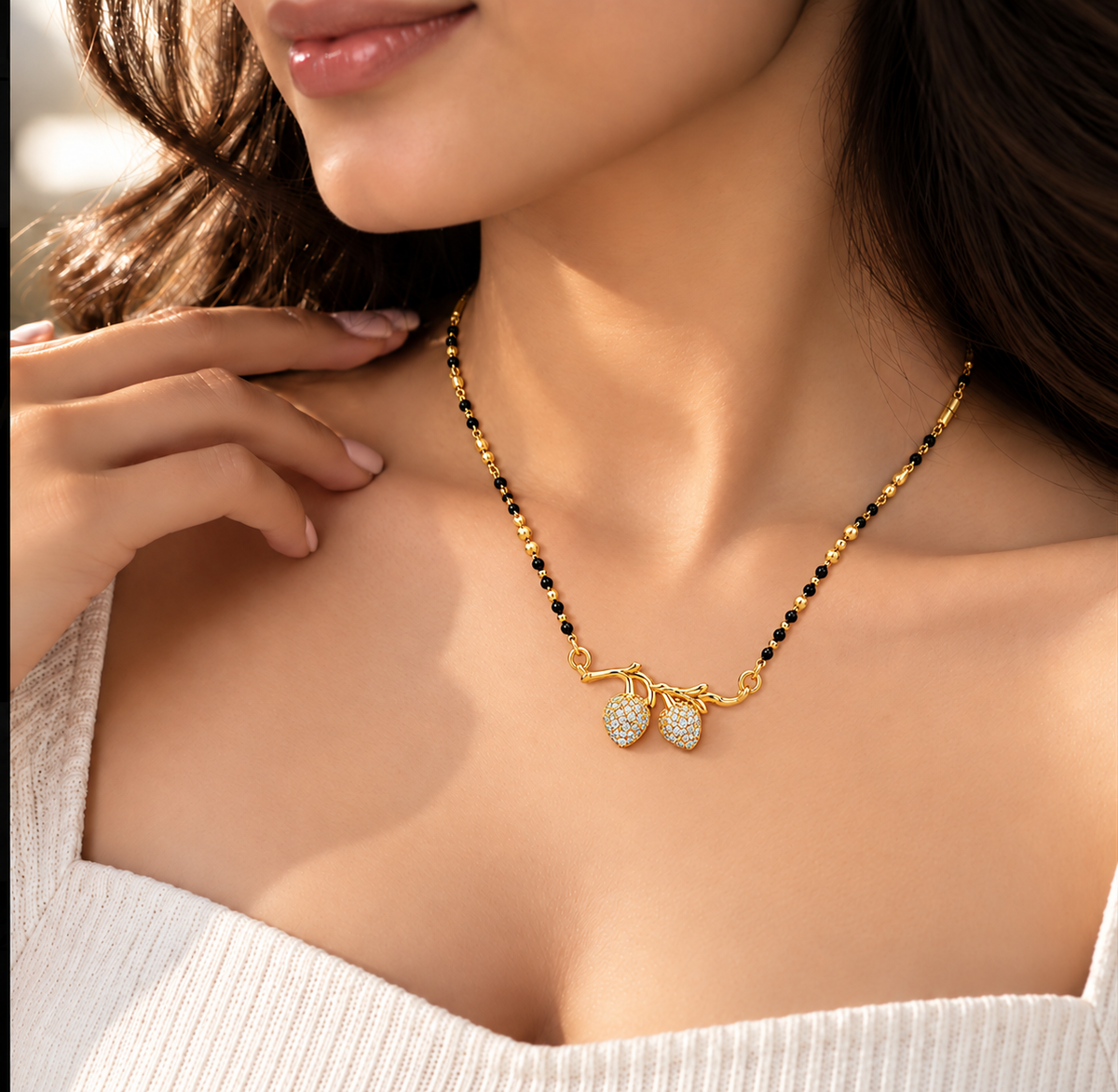 18K Gold Tone Anti-Tarnish Pear-Shaped Pendant Mangalsutra