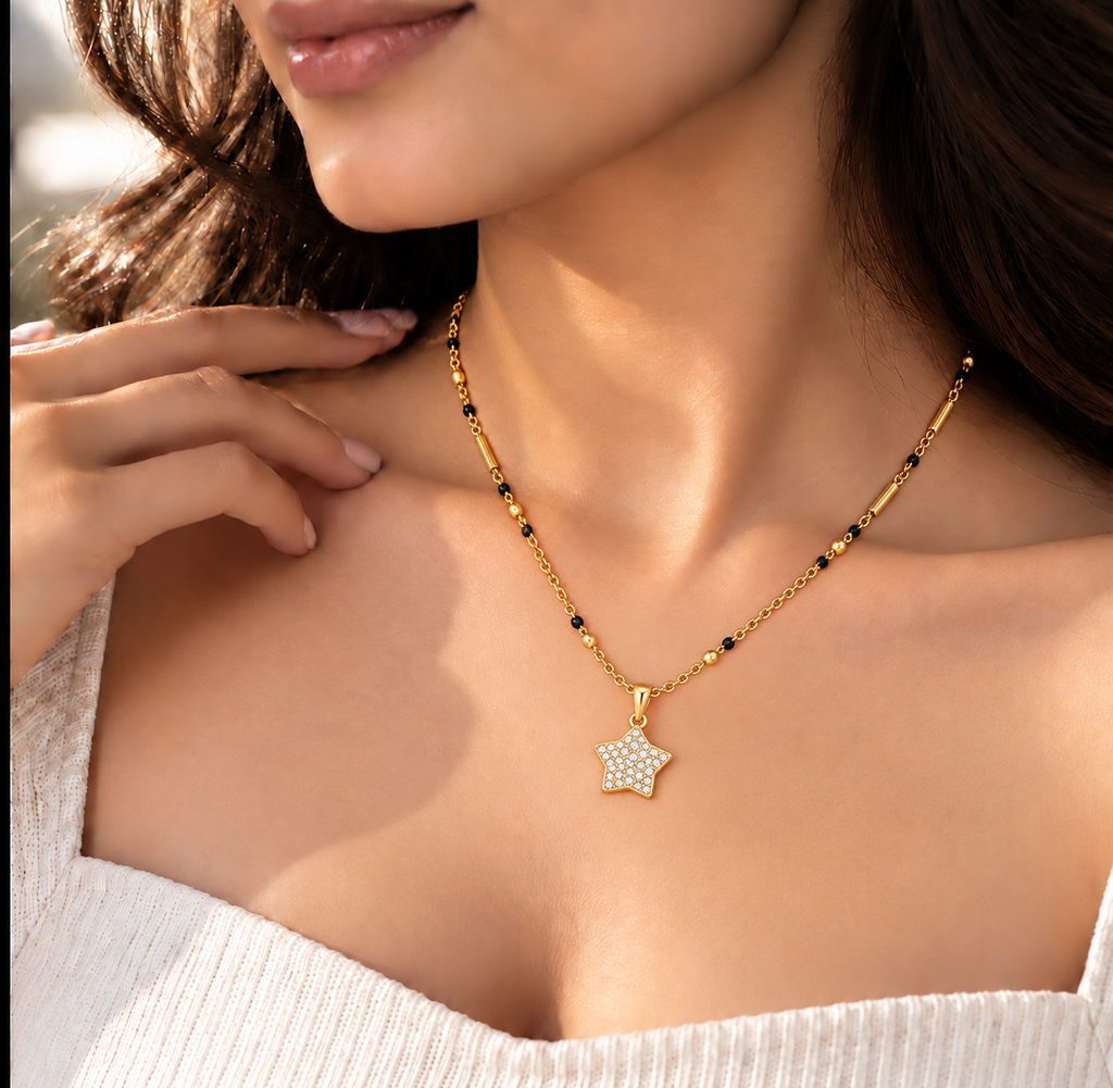 18K Gold Tone Anti-Tarnish Star Pendant Mangalsutra