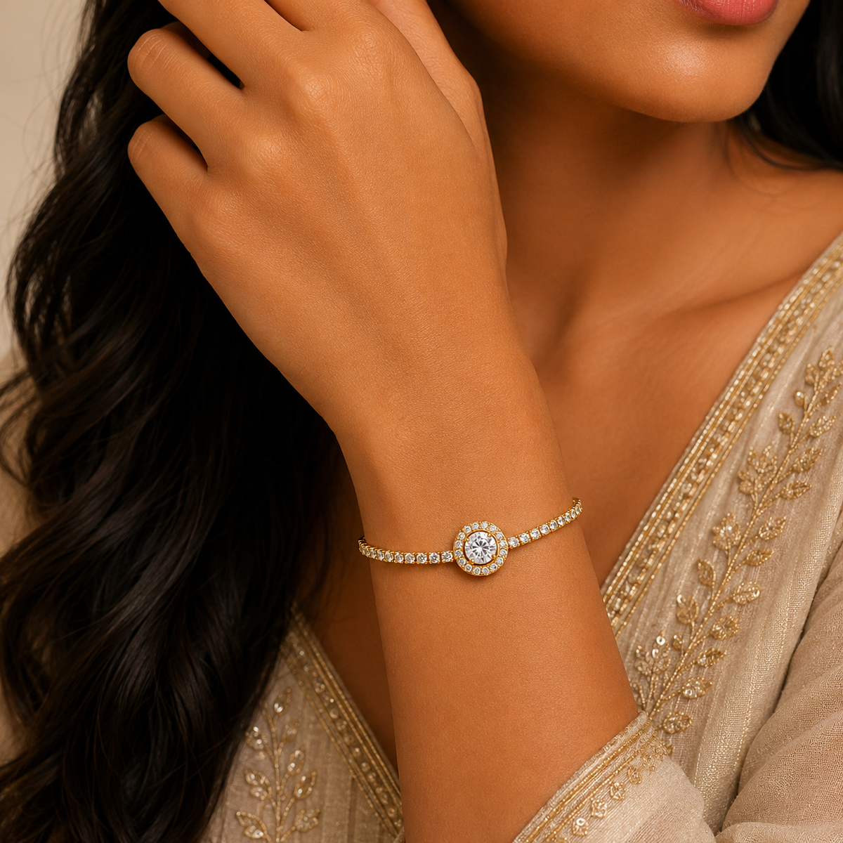 18K Halo Tennis Bracelet