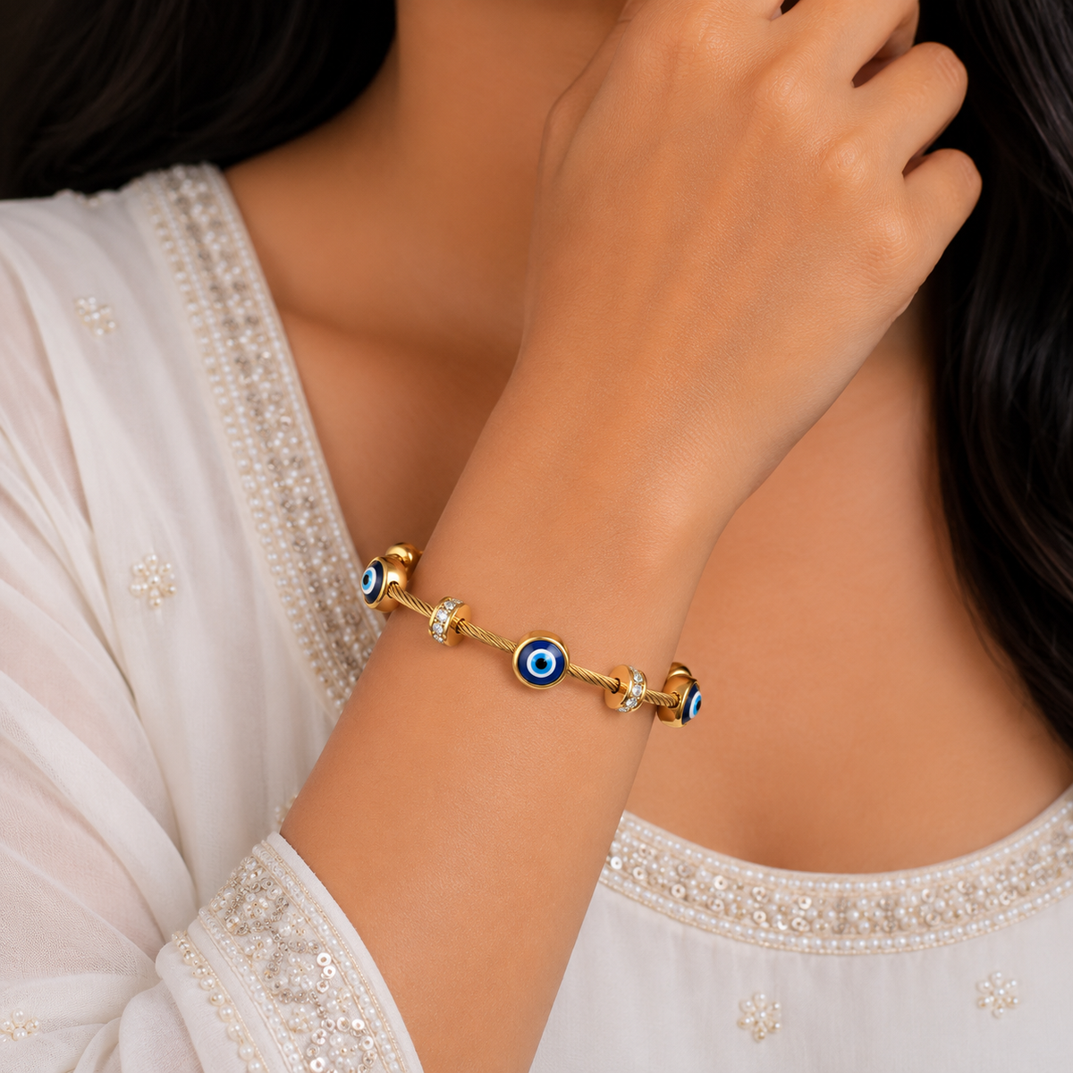 18K Evil Eye Cable Bracelet