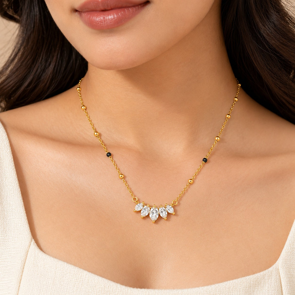 18K Gold Tone Anti-Tarnish Marquise Crown Mangalsutra for Women