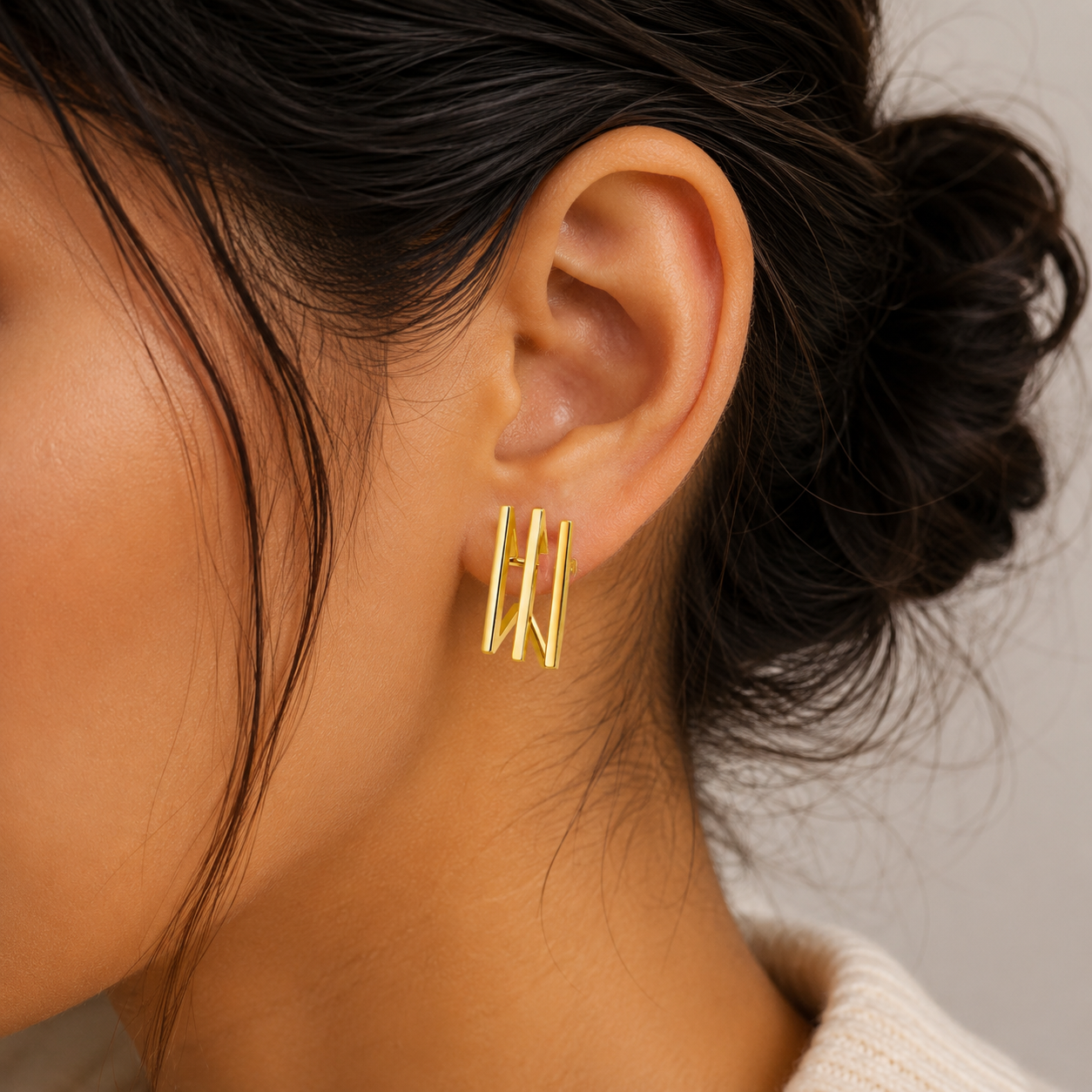 18K Triple Bar Geometric Stud Earrings