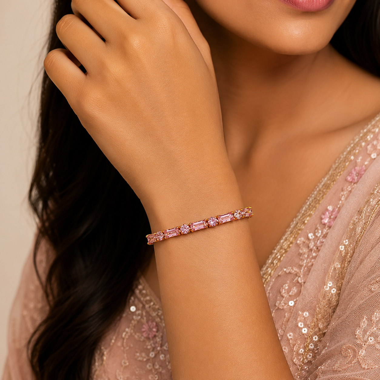 18K Pink Crystal Tennis Bracelet