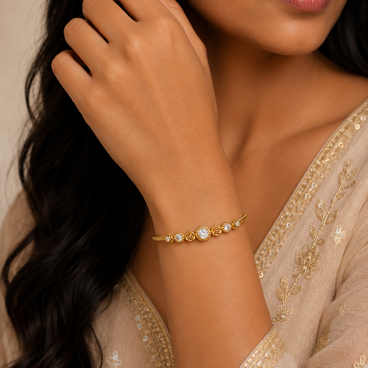 18K Rose Crystal Cable Bracelet