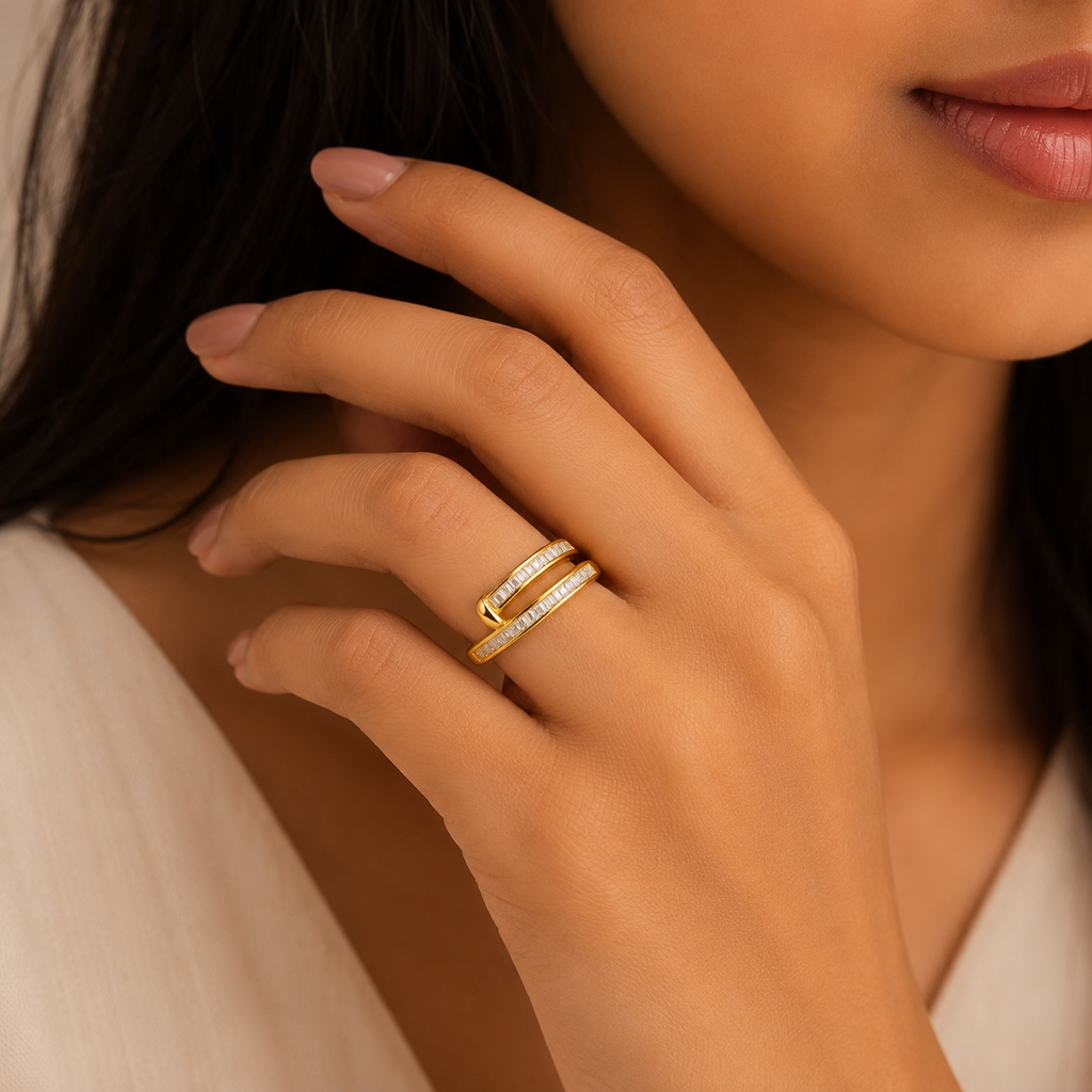 18K Baguette Crystal Wrap Adjustable Ring