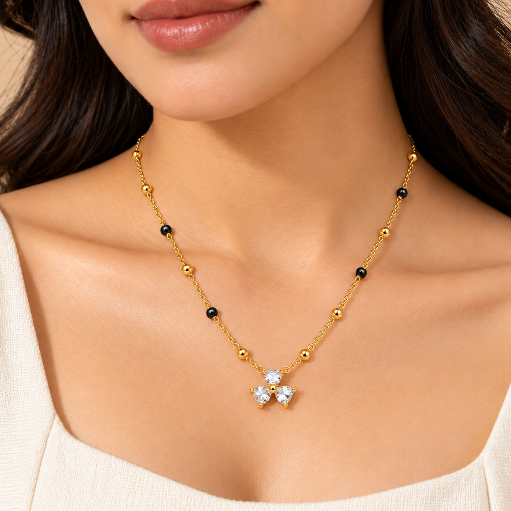 18K Gold Tone Anti-Tarnish Trefoil Heart Mangalsutra for Women