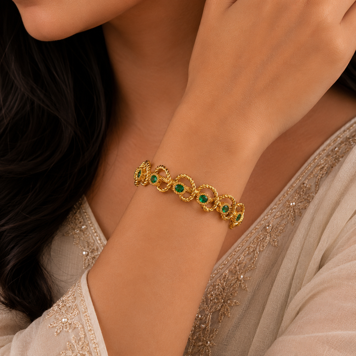 18K Emerald Rope Cable Bracelet