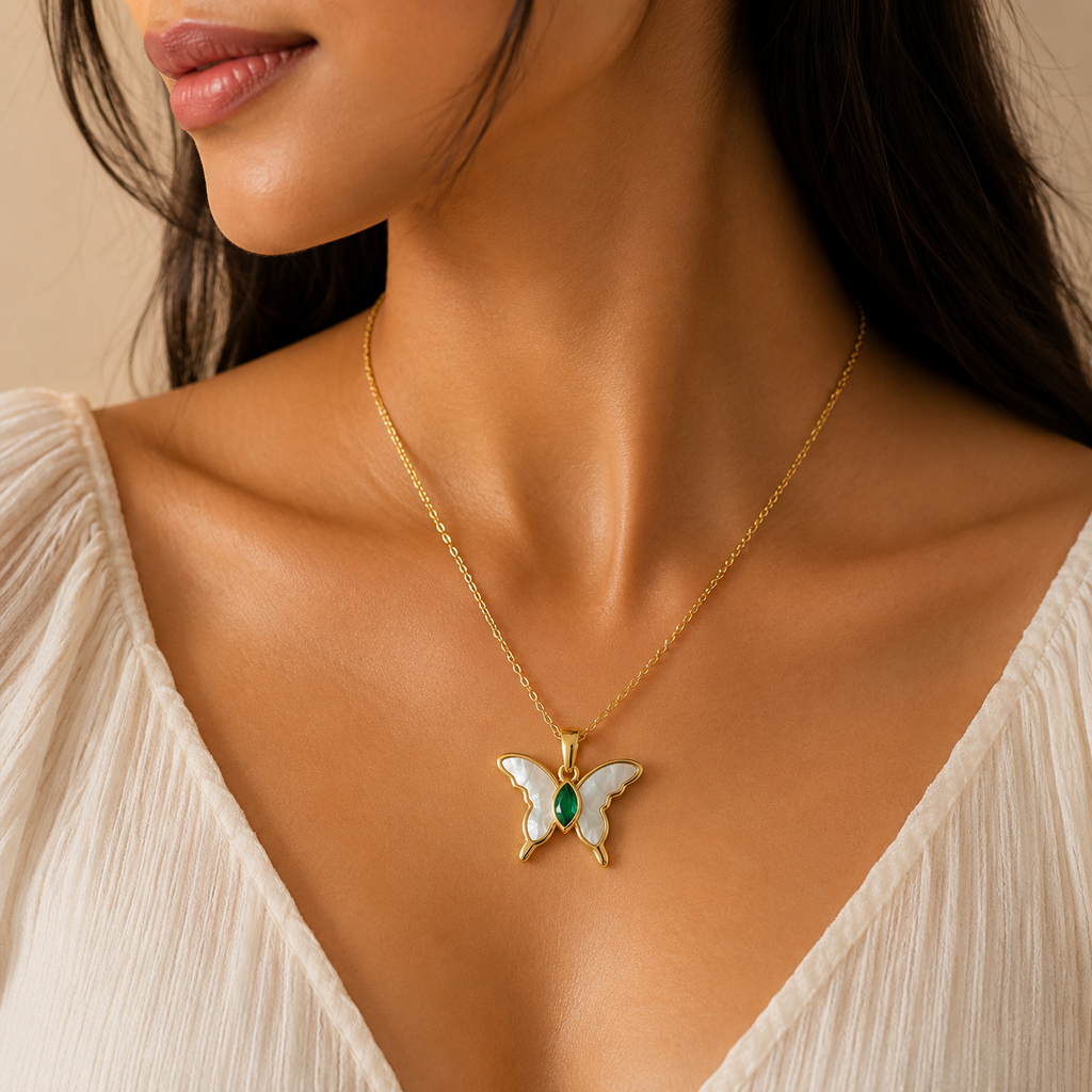18K Emerald Butterfly Necklace