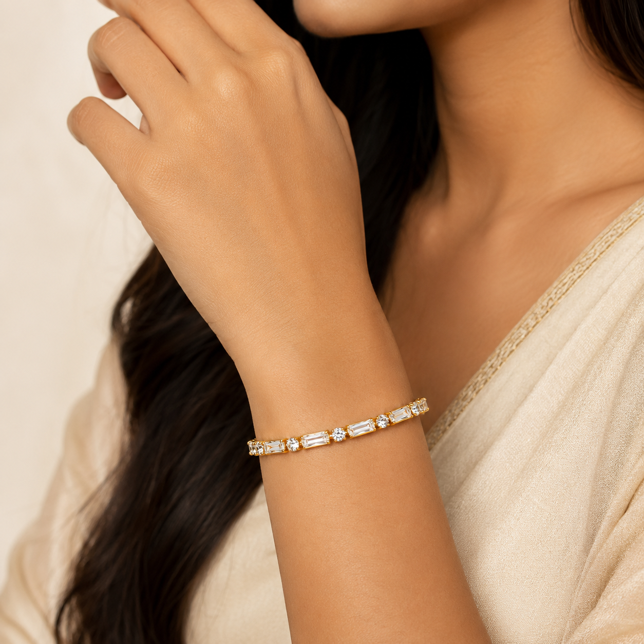 18K Dual-Cut Crystal Tennis Bracelet