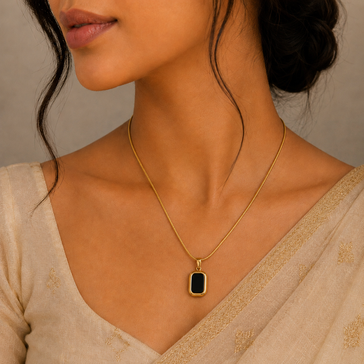 18K Gold Plated Black Onyx Necklace