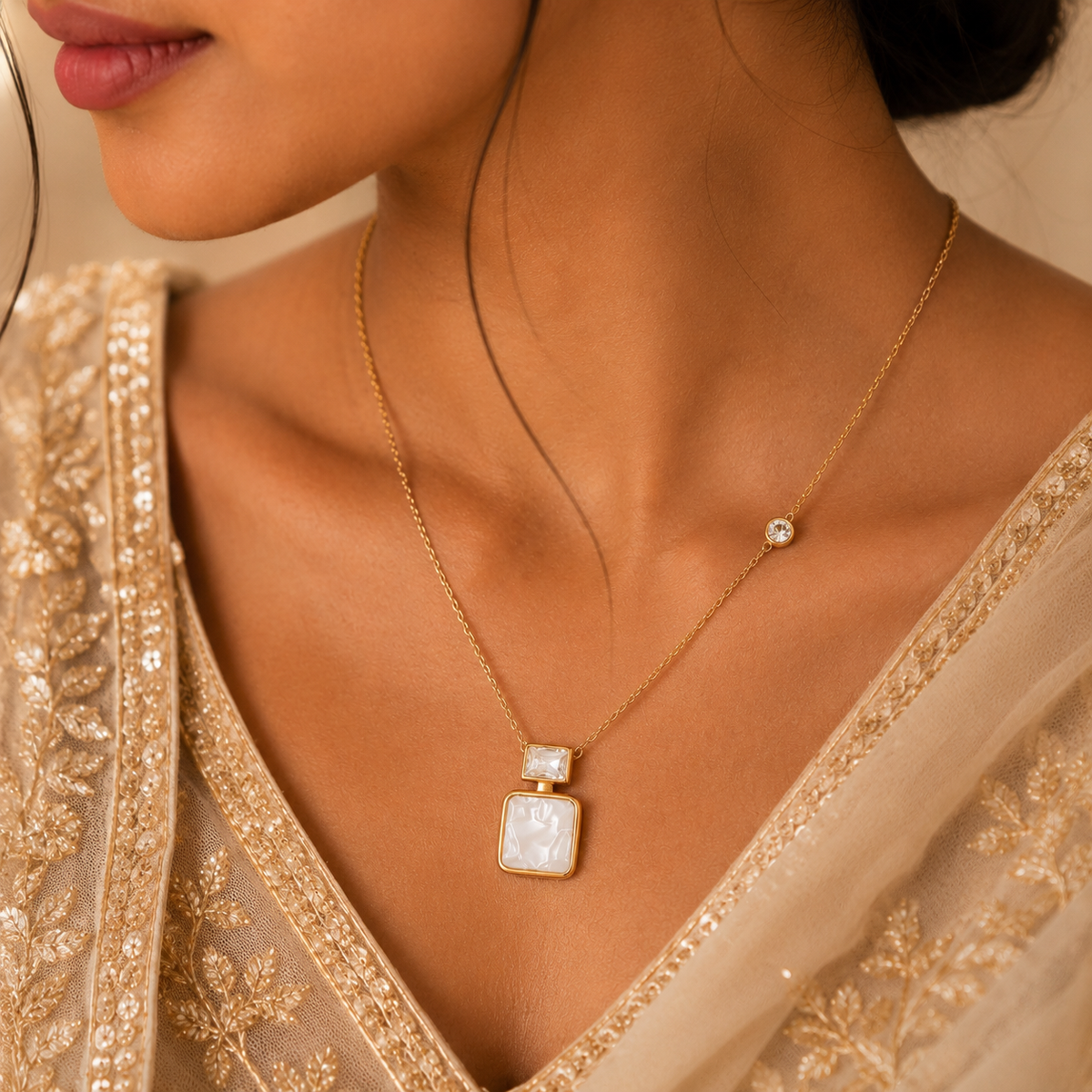 18K Gold Plated White Square Pendant Necklace