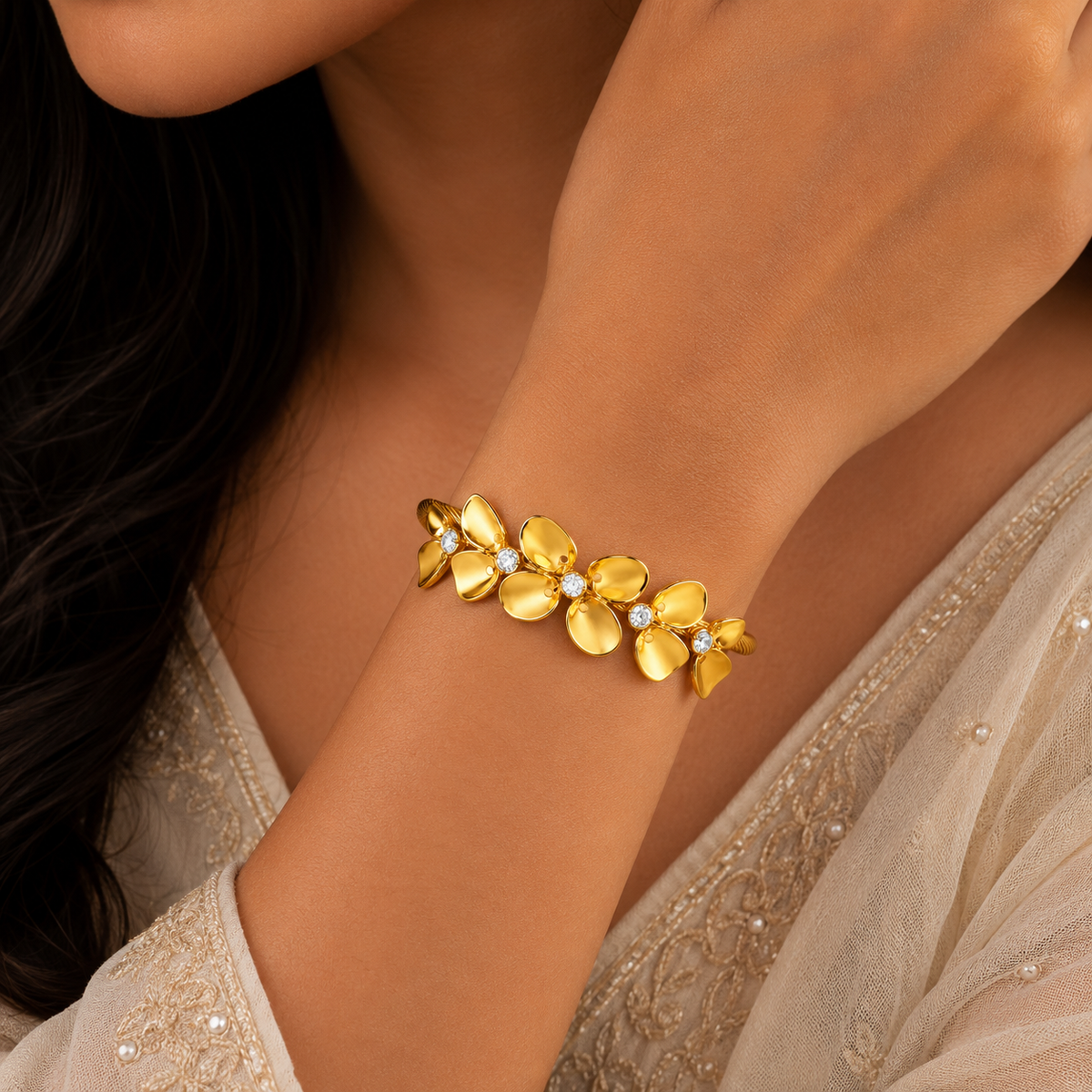 18K Floral Cable Bracelet