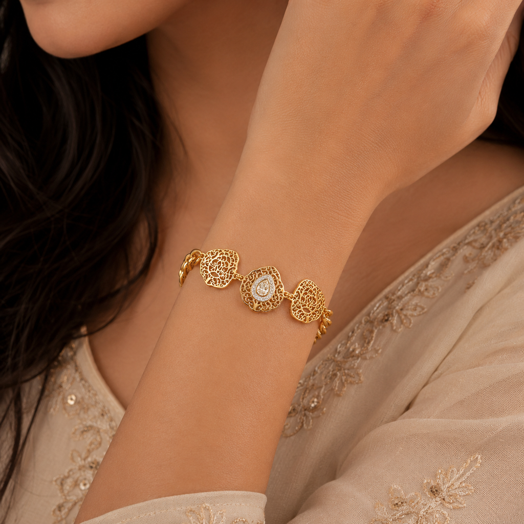 18K Vintage Filigree Statement Bracelet