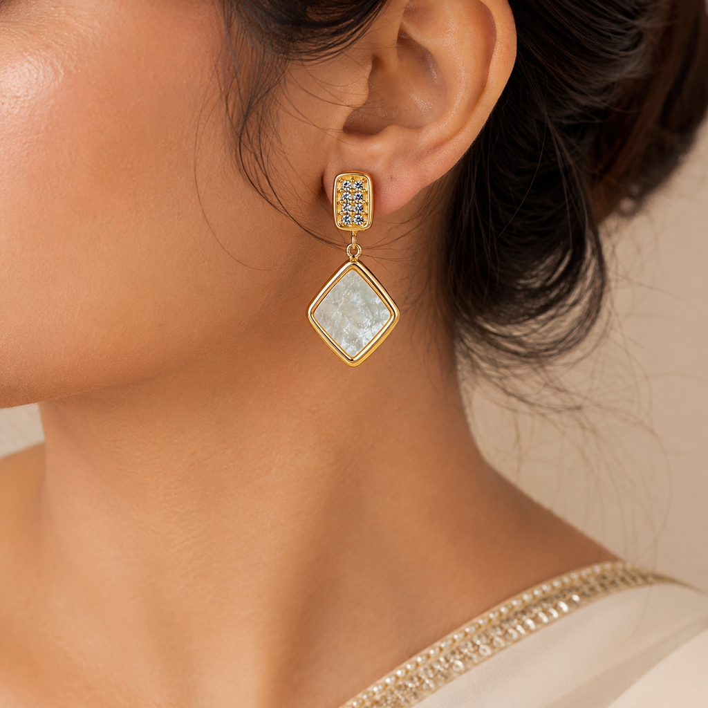 18K Mother of Pearl Diamond Drop Earrings