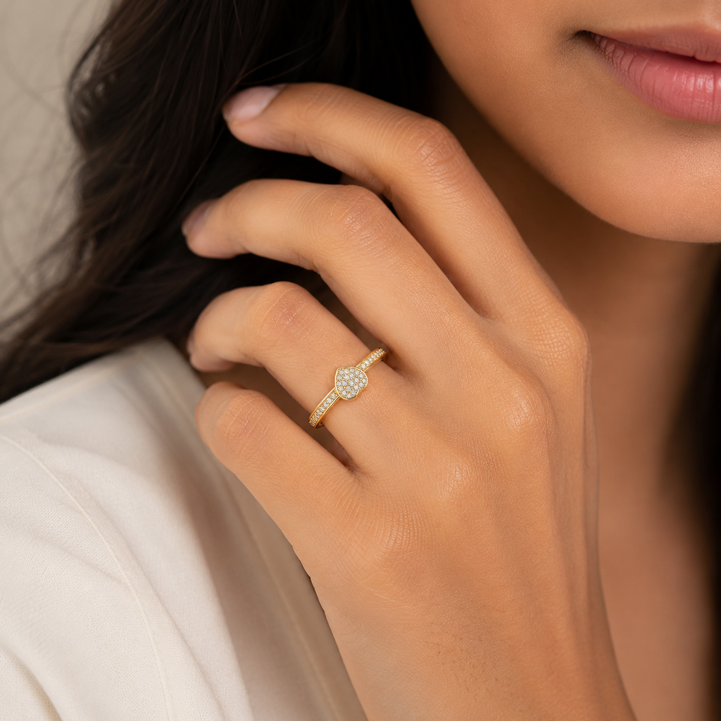 18K Crystal Heart Open Ring