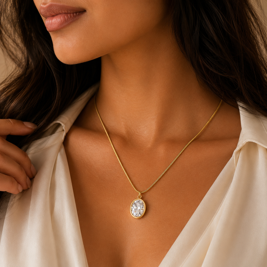18K Gold Plated Crystal Oval Necklace