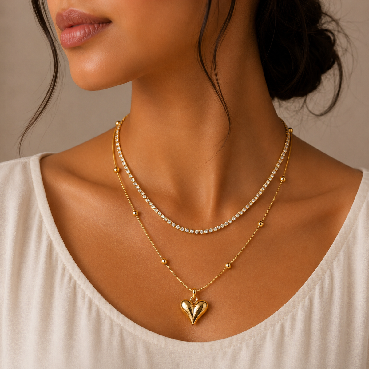 18K Layered Heart Necklace