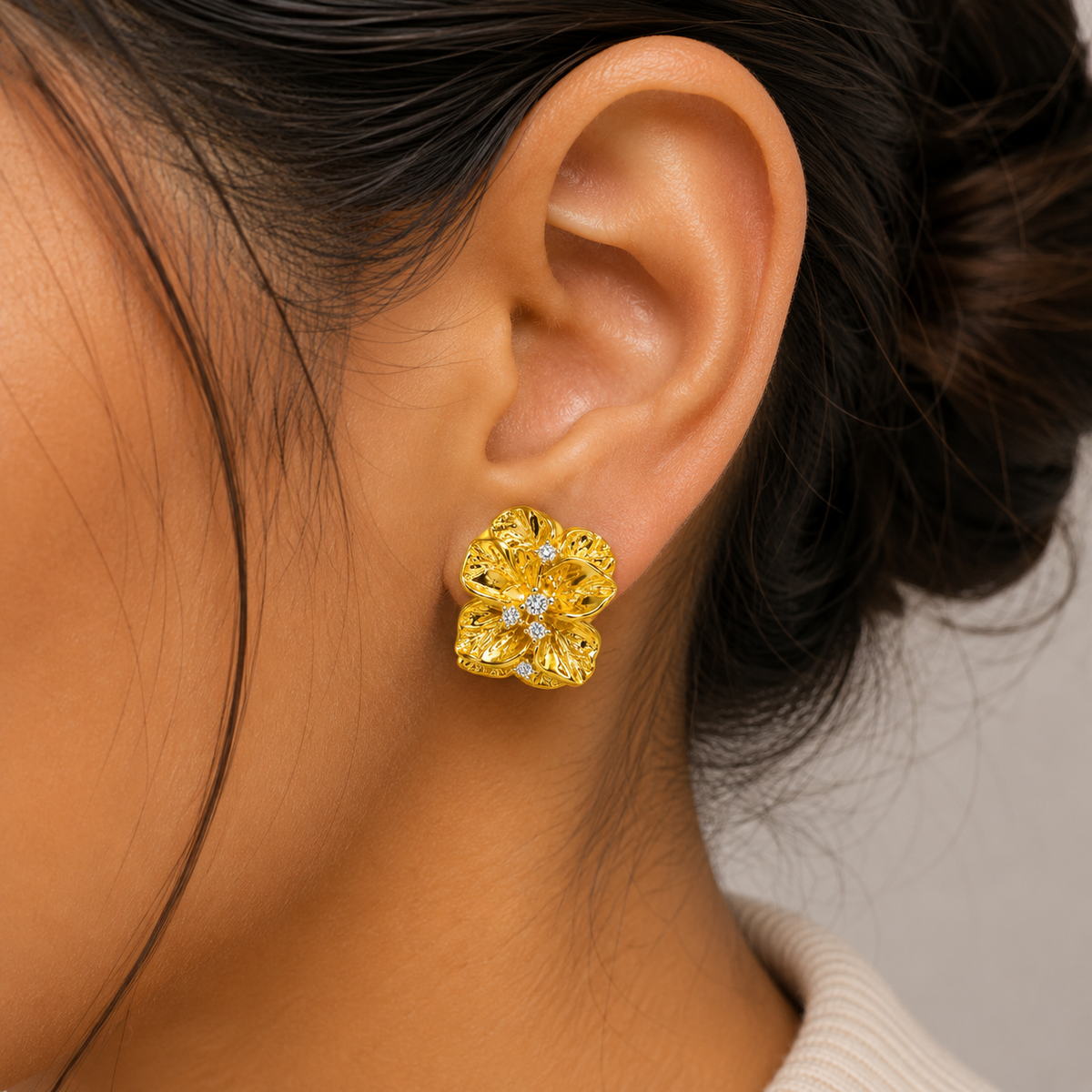 18K Bloom Crystal Floral Stud Earrings