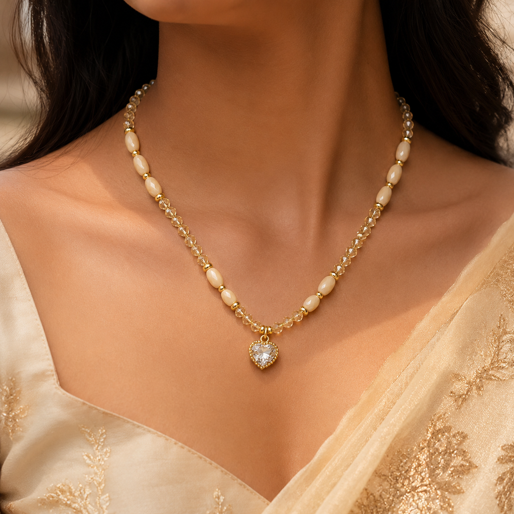 18K Gold Plated Beaded Heart Necklace