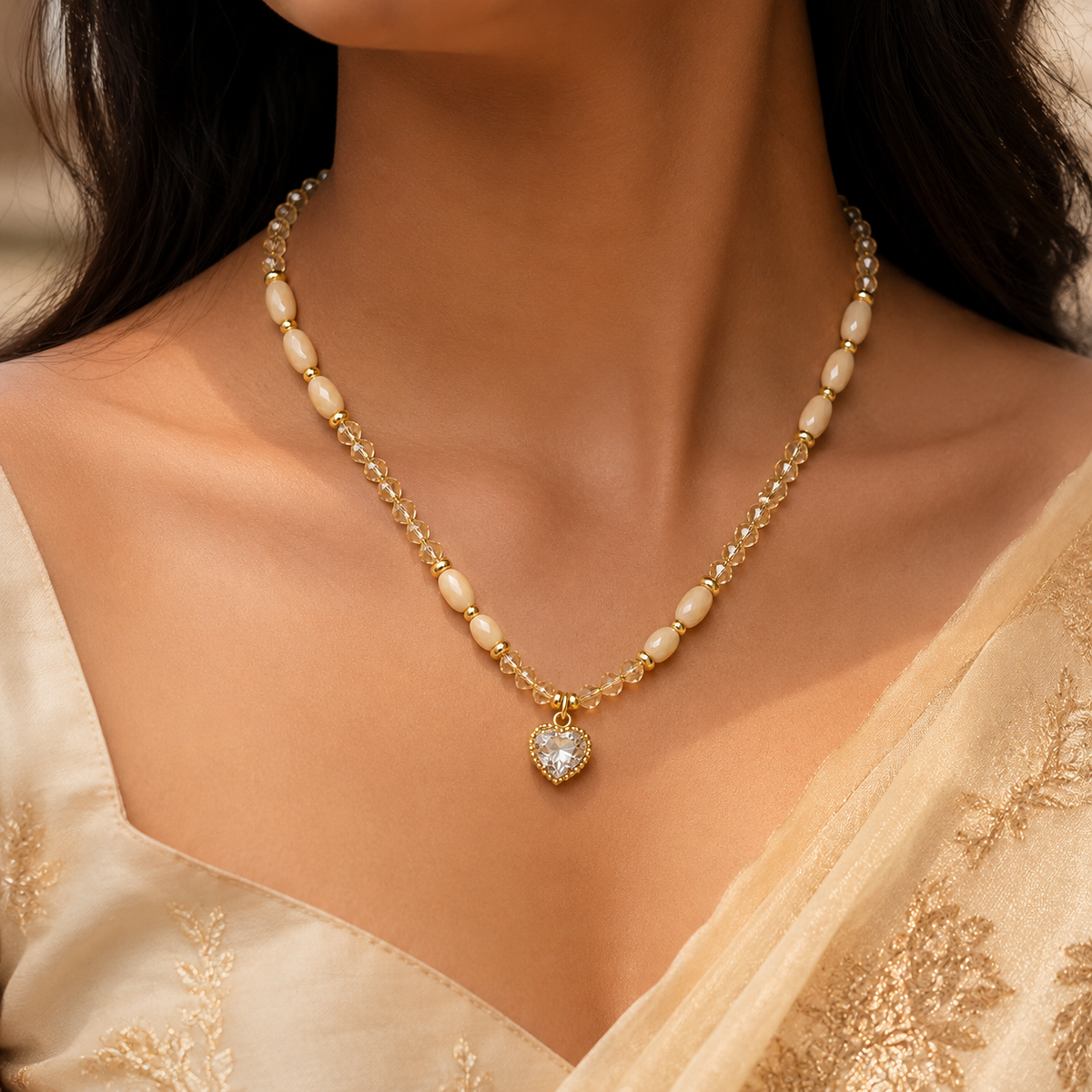 18K Gold Plated Beaded Heart Necklace